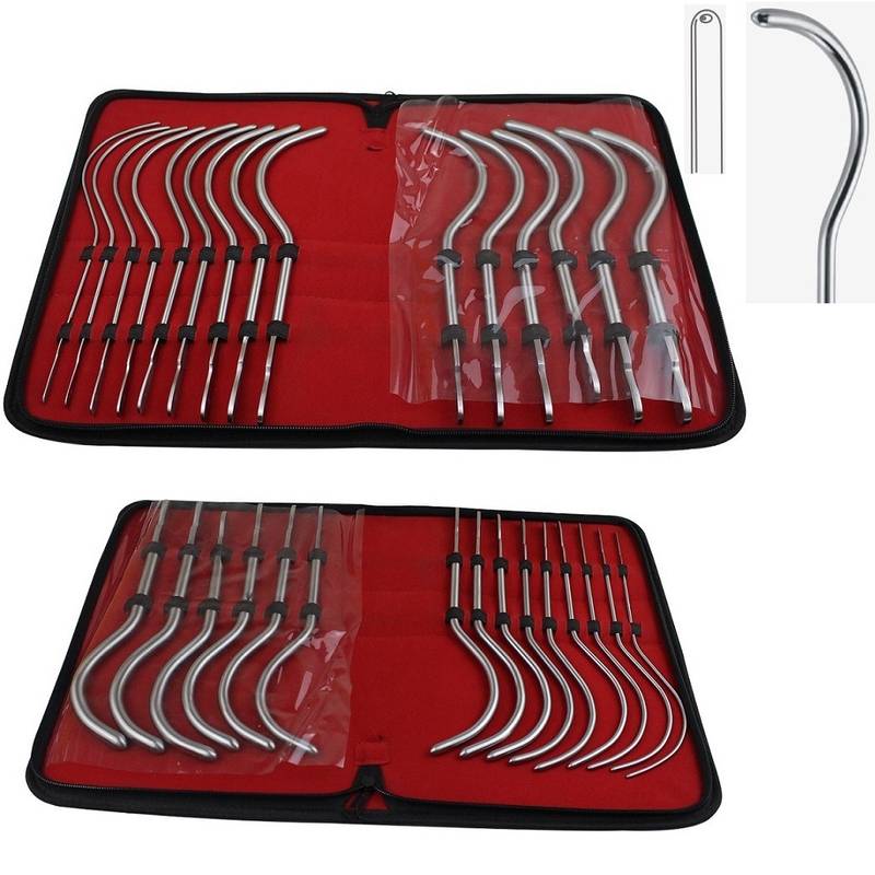 Guyon-Urethral-Bougies-Gynecology-Dilators-Urinary-Uterine-Urethral-Sounds-Curved-Kit-Set-of-15-8-to-36-French-26cm-In-Pouch-Cylindrical-Malleable-Shaft