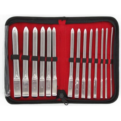Hegar Uterine Dilator, Single Ended, Straight, Set of 14, in pouch, 4 to 17mm Diameter